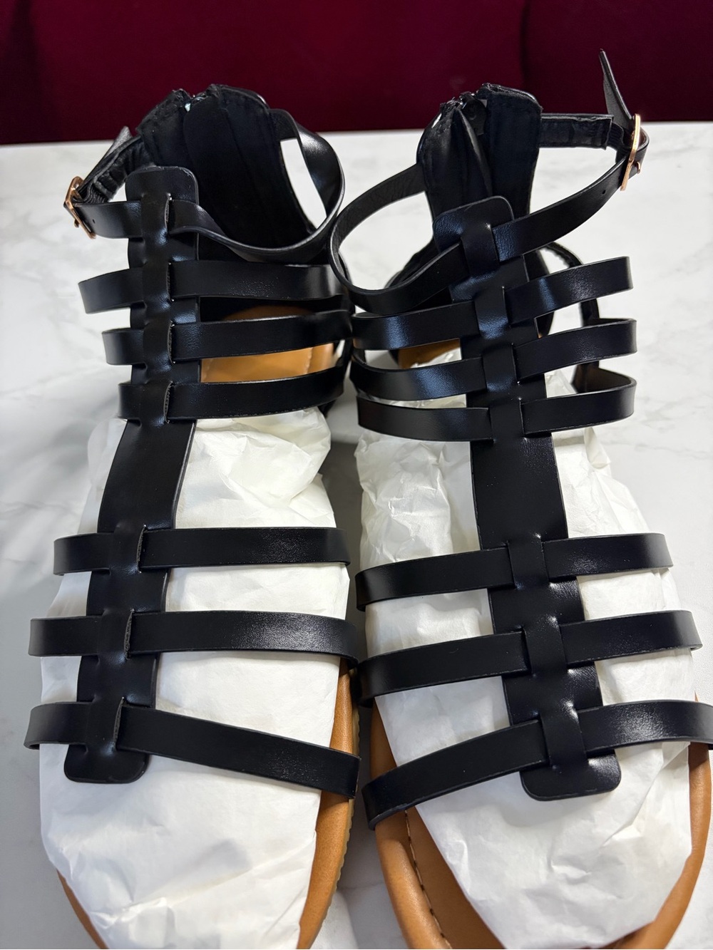 Black Strappy Women's Gladiator Sandals with Ankle Buckle